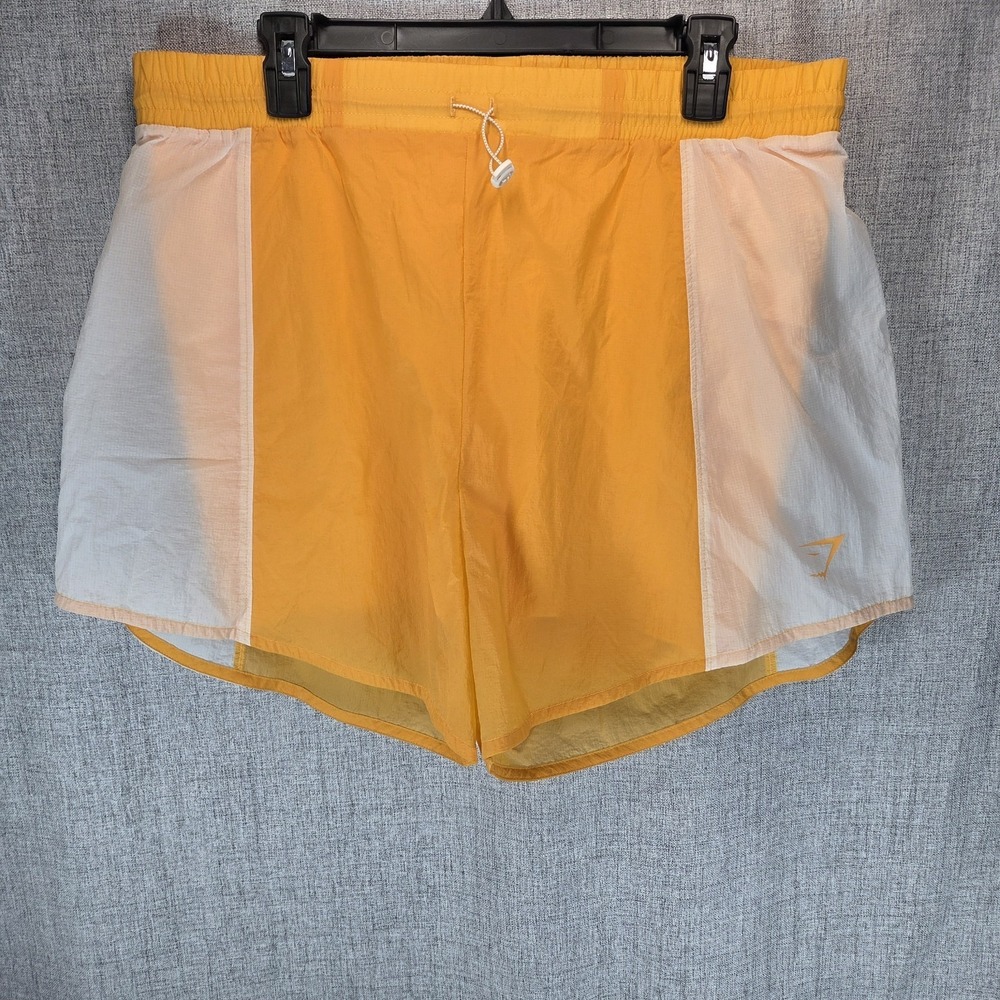 Gymshark Women's Pulse 2 In 1 Shorts Apricot Orange/White XL Drawstring Athletic